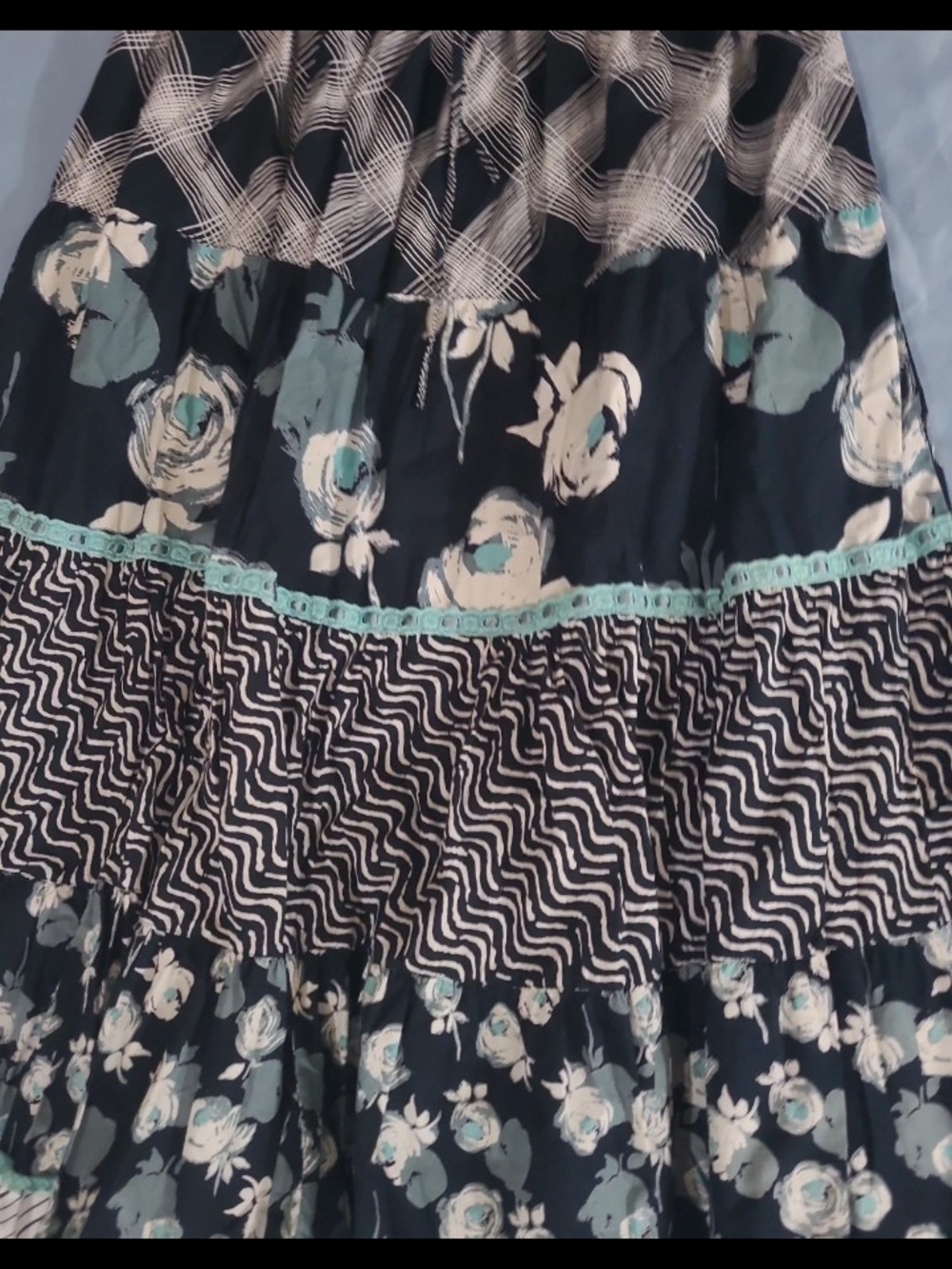 Denim 24/7 Navy Maxi Skirt with Cream and Mint Floral Accents